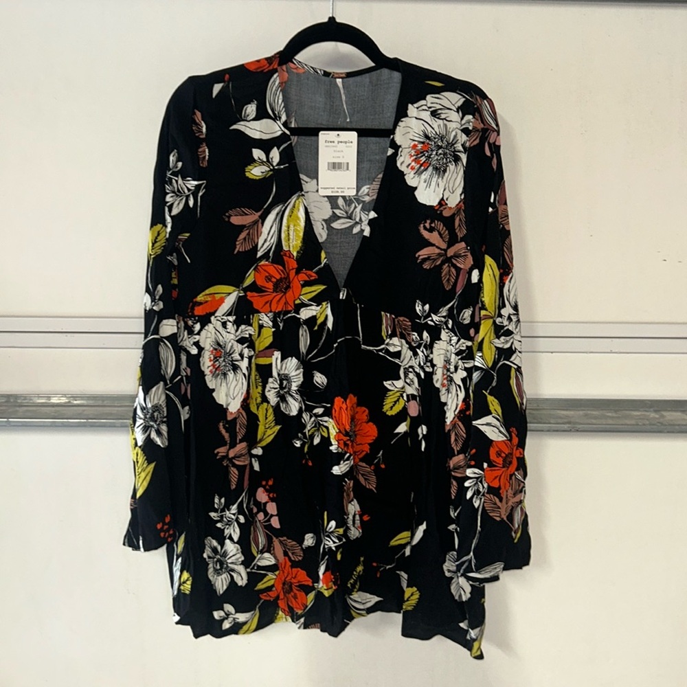 Free People Floral Print Low Cut V-Neck NWT